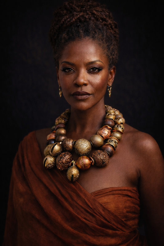 Brass Copper & Wood Oversized Beaded Ethnic Necklace