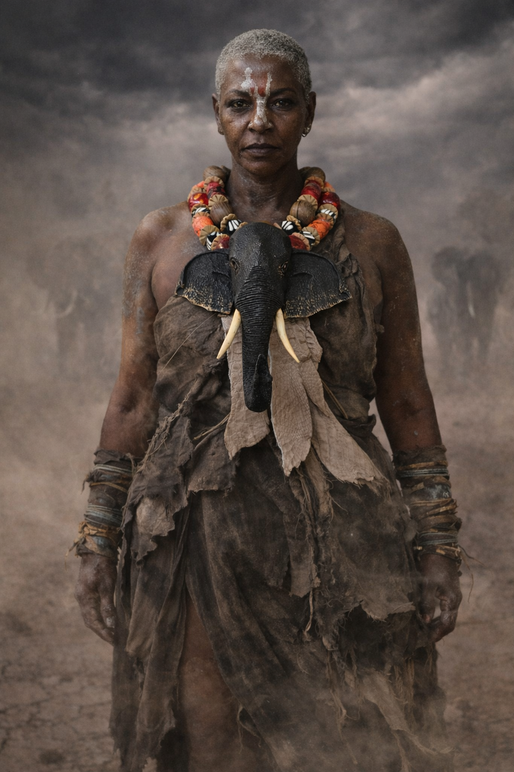 Massive Wood Elephant Beaded Chest Piece - OOAK Wearable Art