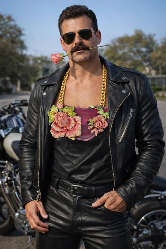 Fuchsia Agate & Ornate Rhinestone Roses Breast Plate - Wedding Bridal