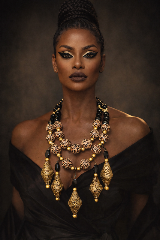 Onyx Leopard Brass Luxe Chest Piece - Masha Archer Style