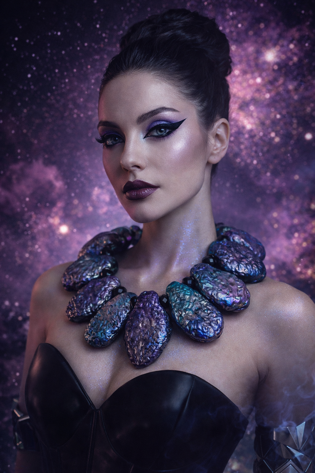 Jewel Tone Oversized Beaded Sculpted Statement Bib, Haute Couture