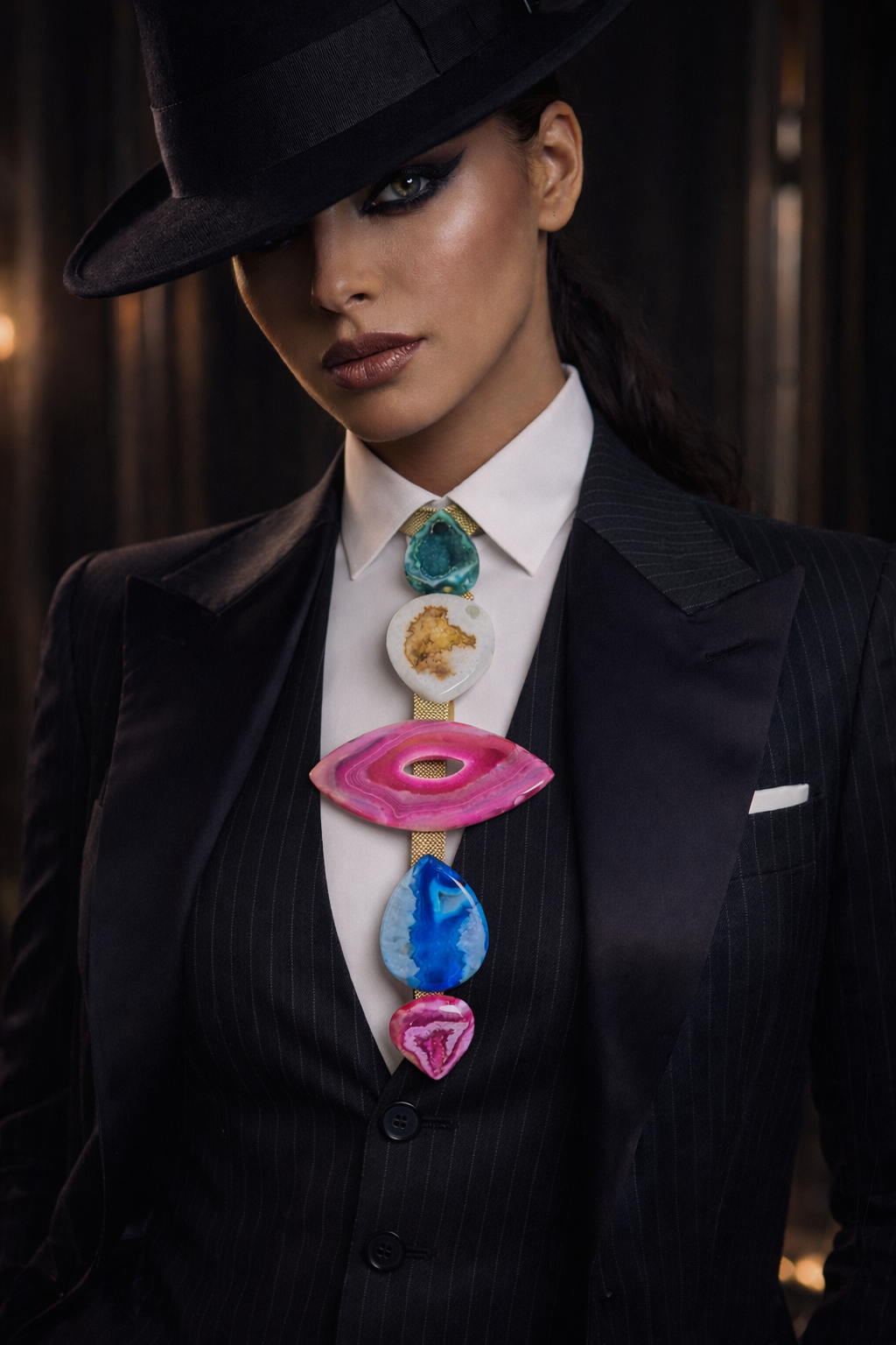 Druzy Agate Gemstone Totem Statement Chest Piece - Artisan