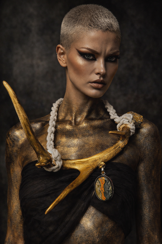 Gold Metallic Sculpted Antler Slip On Unisex Chest Piece with Bumble B