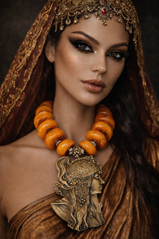 Oversized Moroccan Resin Beaded Tribal Luxury Necklace - Mucha Pendant