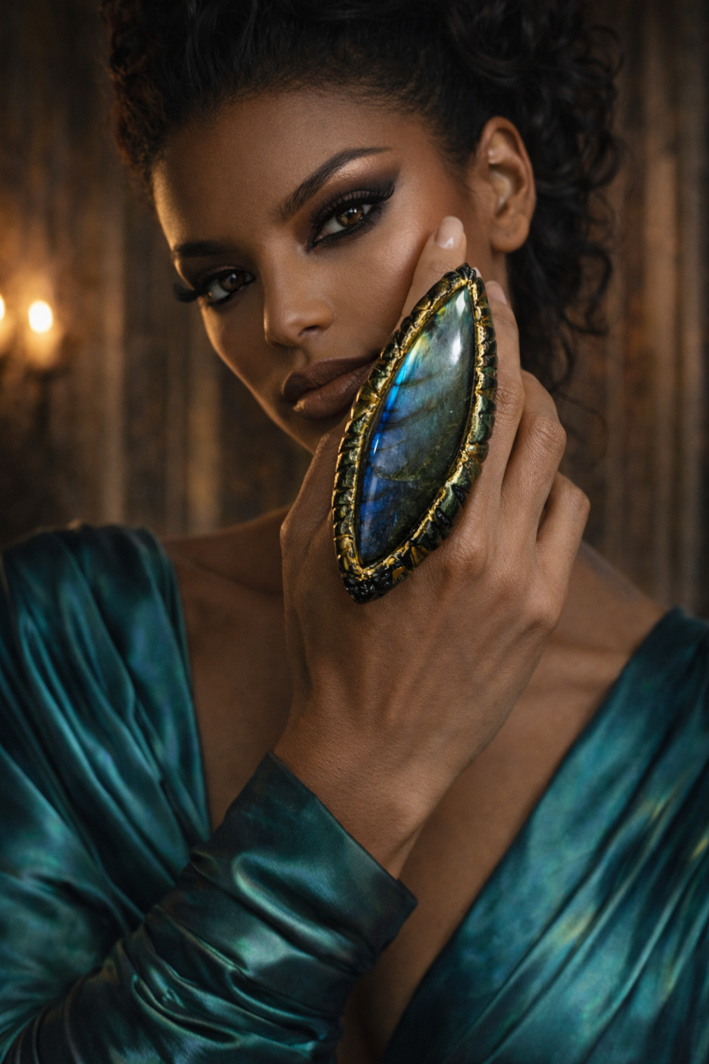 Haute Couture Labradorite Sculpted Adjustable Ring - Unisex