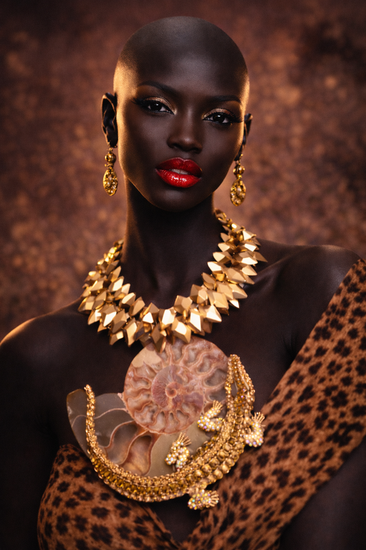 Ammonite Fossil & Rhinestone Crocodile Statement Pendant Chest Piece