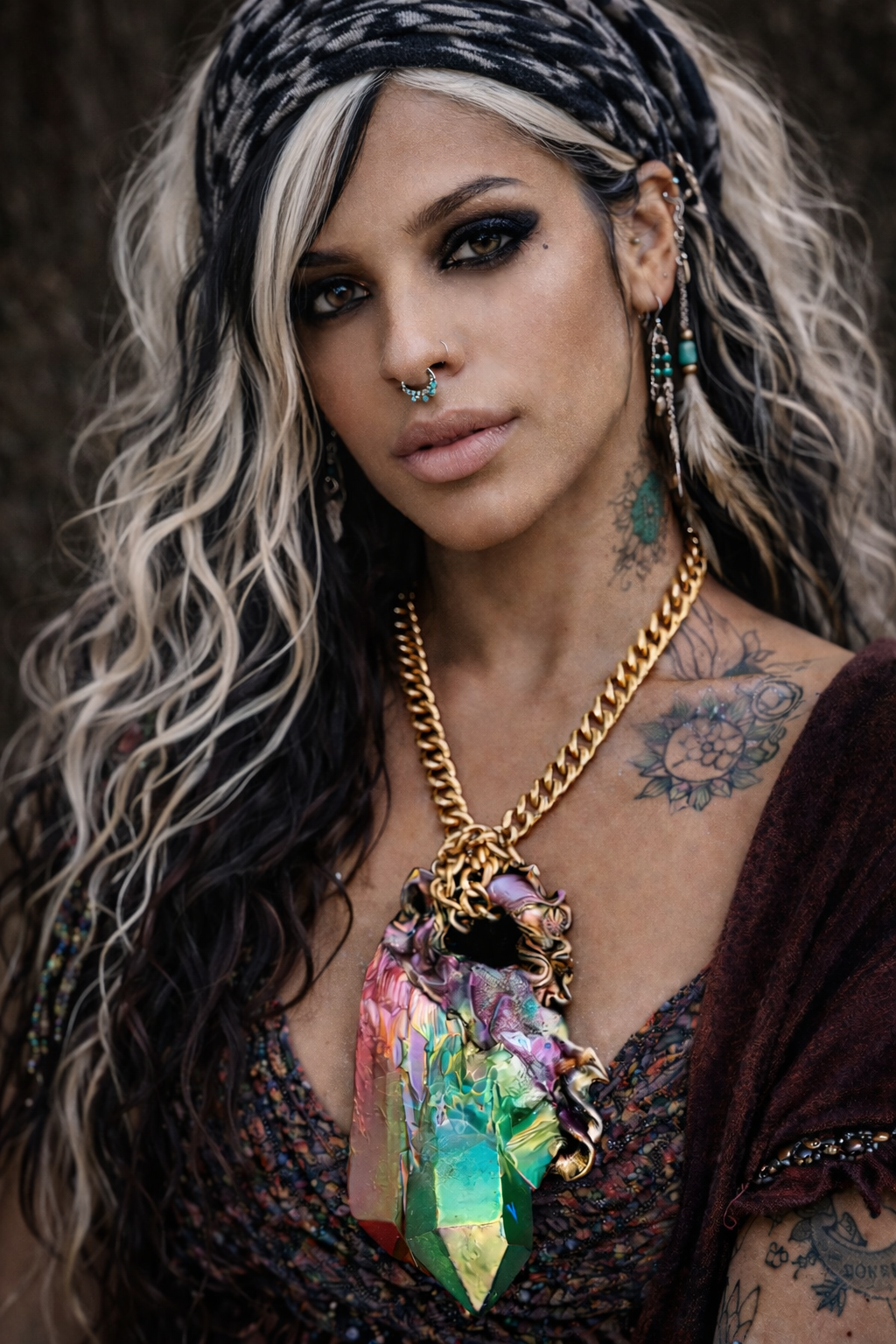 Flame Quartz Gemstone Sculpted Pendant - Rainbow Aura Crystals