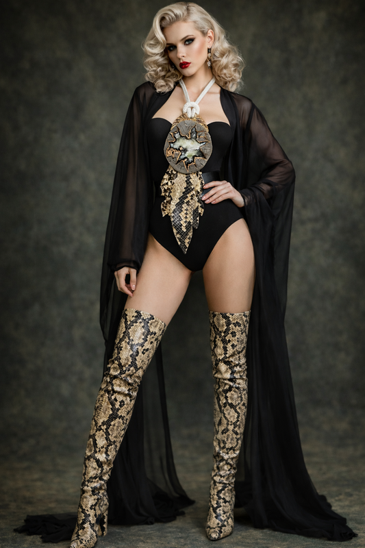 Unique Septarian Slab Crocodile Fringe Pendant - Earth Tone