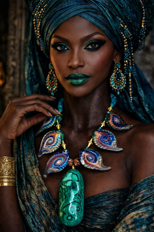 Polished Malachite Boulder Gemstone Pendant & Lampglass Leaf Necklace