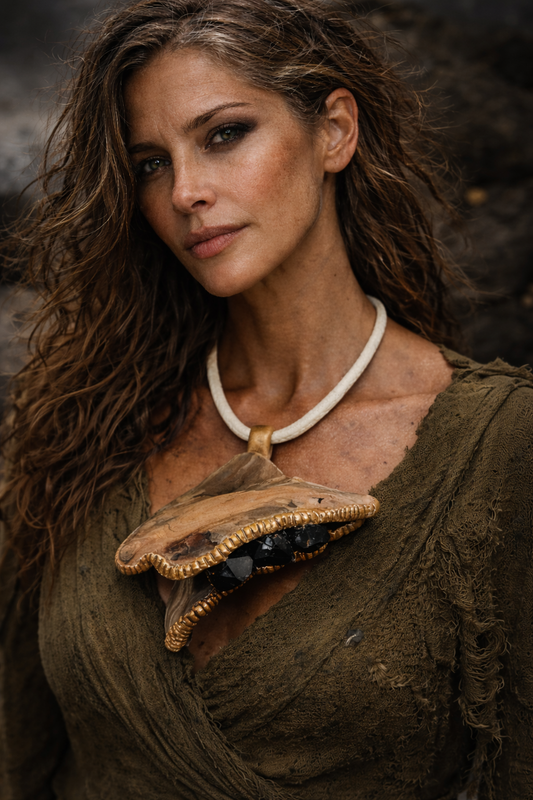 Exotic Brown Dirftwood Pendant With Smoky Quartz Points - OOAK Unisex Art