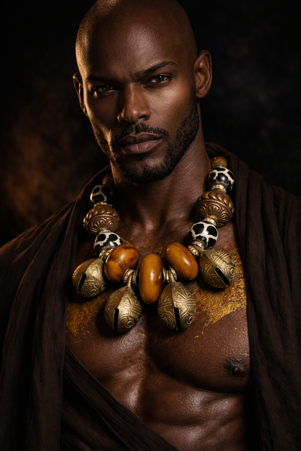 Bold Tribal Necklace with Brass Bells – “The Golden Oracle”