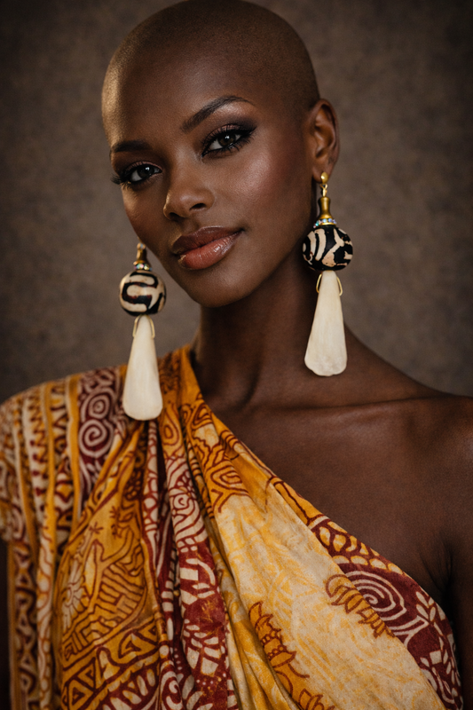 African Inspired Tribal Shoulder Duster Pierced Earrings - Wild Exotic