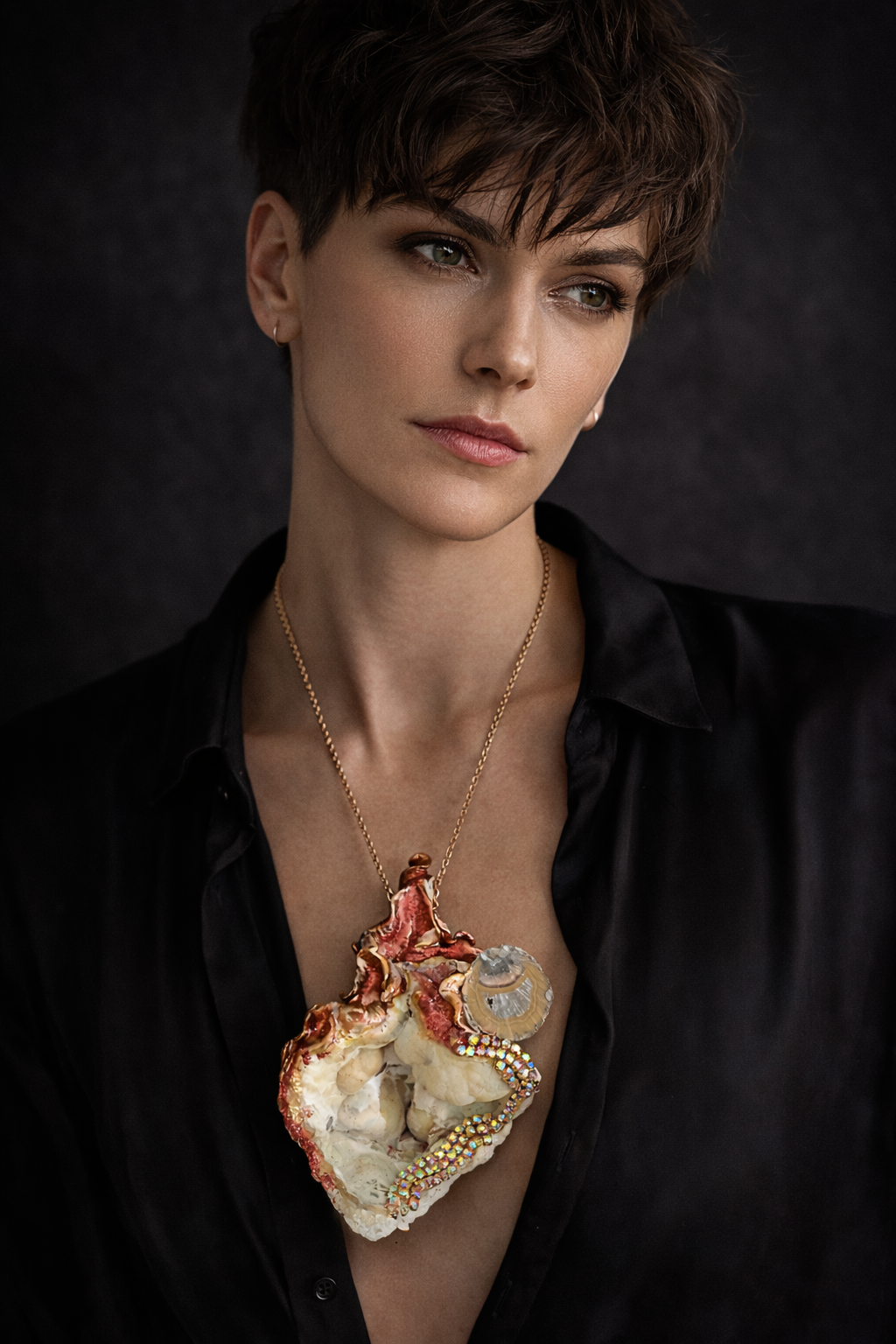 Grape Agate Mixed Gemstone Sculpted Pendant - Bold Unisex