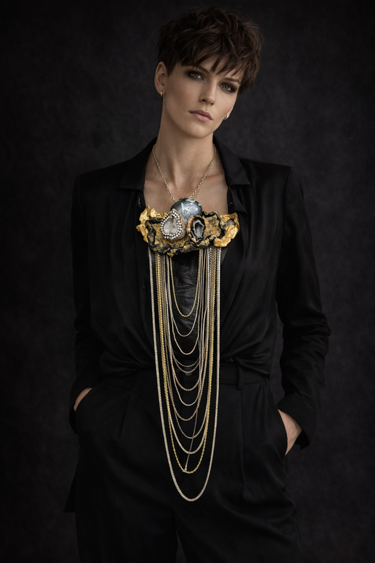 Earthy Gemstone Pendant - Waterfall Chain Chest Piece