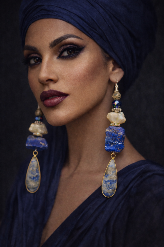 Lapis Lazuli and Freshwater Pearl Shoulder Dusters   Exotic Blue &