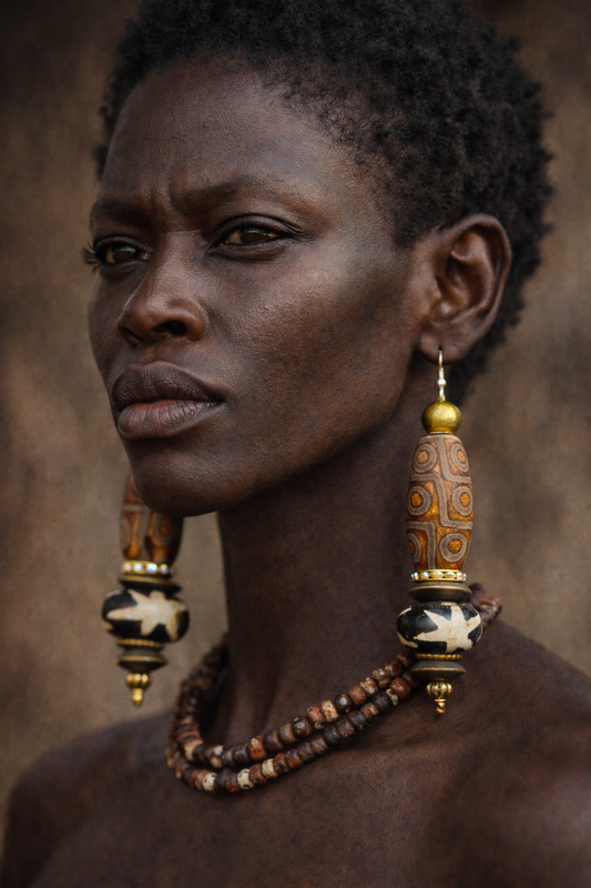 Exotic Earth Tone Tribal Beaded Pierced Statement Earrings - Ethnic