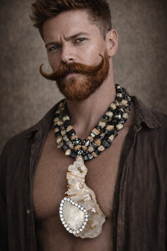 Fossilized Coral Geode Pendant -  Chunky Bone Unisex Necklace