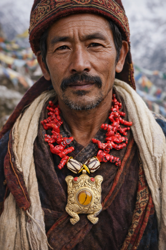 Red Rattlesnake Branch Coral Unisex Necklace - Tibet Brass Frog Pendant