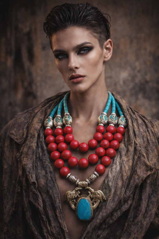 Red White Blue Beaded Luxury Necklace - Double Bird