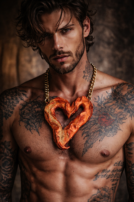 Avant Garde Sculpted Copper & Gold Heart Gemstone Pendant