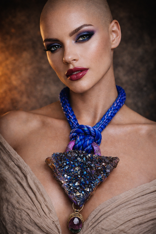 Raw Titanium Quartz Pendant with Mystic Topaz - Mens Couture