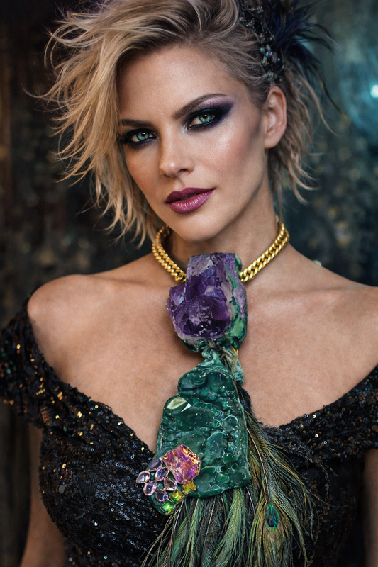 Malachite & Amethyst Feather Chest Piece - OOAK Avant Garde
