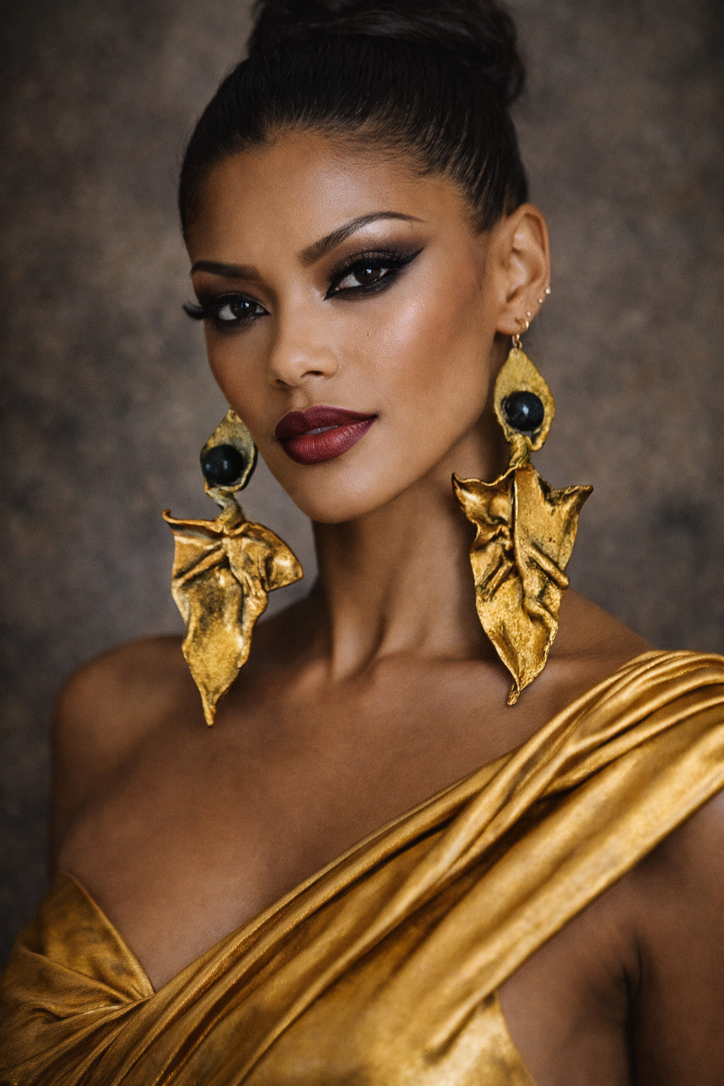 Copper Gold & Black Hand Sculpted Abstract Leaf & Calla Lily Earrings