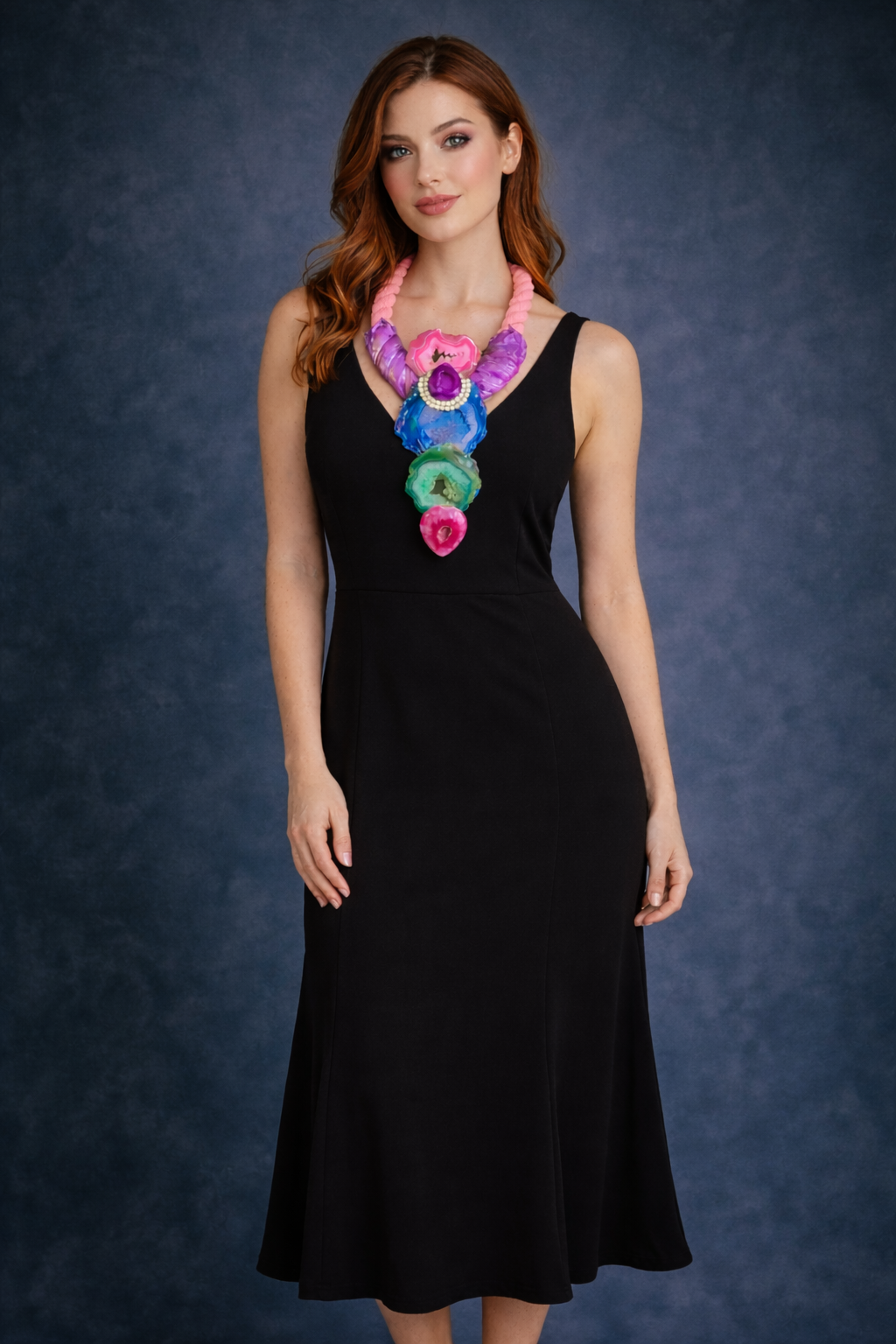 Jewel Tone Druzy Agate Sculpted Breastplate With Thick Rope