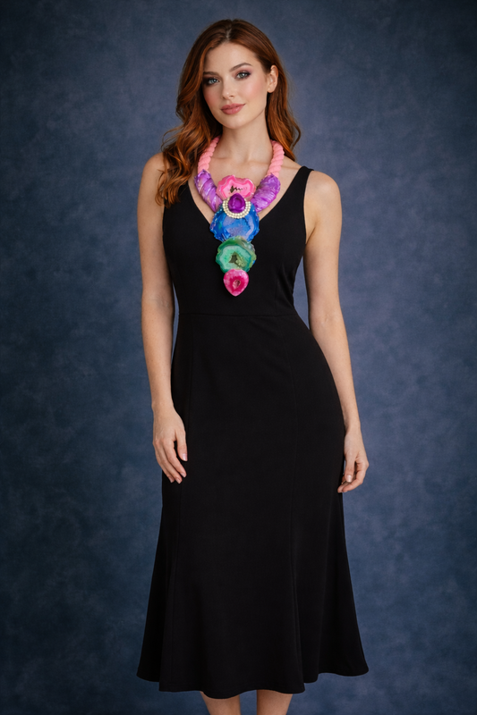 Jewel Tone Druzy Agate Sculpted Breastplate With Thick Rope