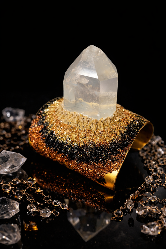 Quartz Point Ombre Glitter Brass Cuff - Wearable Art
