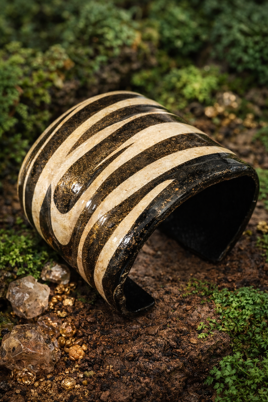 African Inspired Abstract Zebra Print Hand Sculpted Cuff - Plus Size