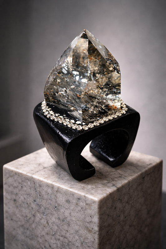 Huge Phantom Quartz Cuff - Black Rhinestone Showstopper