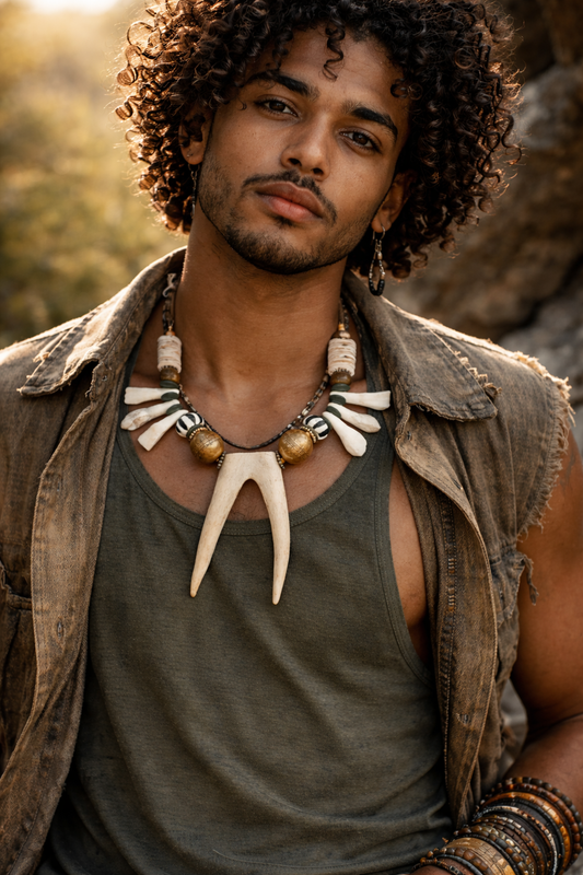 Wild & Exotic Sculpted Antler Incisor Bone and Shell Tribal Unisex