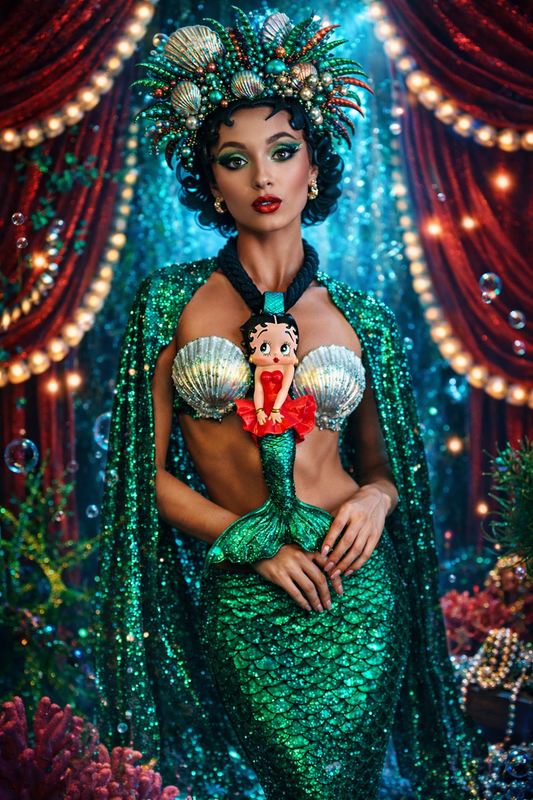 Betty Boop Sculpted Mermaid Statement Pendant With Rope - Whimsical