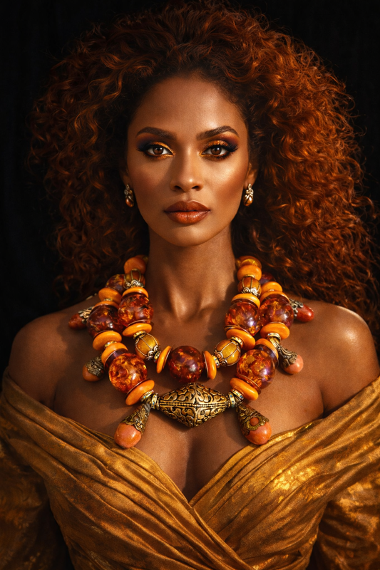 Tribal Couture Necklace with Faux Amber Resin Tibetan Accent Beads