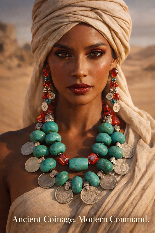 Bold Chunky Heavy Magnesite & Kuchi Coin Tribal Necklace - Iris Apfel