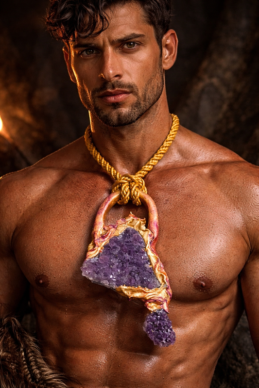 XL Raw Amethyst Sculpted Pendant - Avant Garde Chest Piece