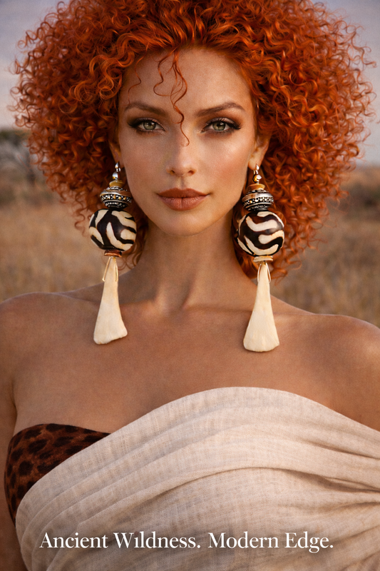 Wild Exotic Tribal Beaded Shoulder Dusters With Buffalo Incisor Teeth