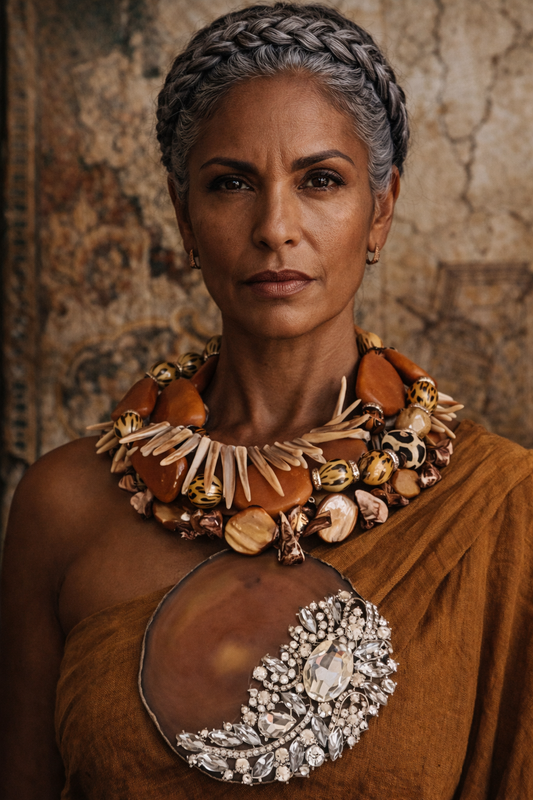 Caramel Agate & Bling Ornate Statement Necklace Pendant