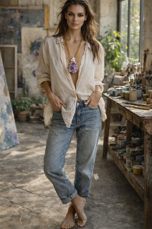 Sculpted Rough Amethyst Unisex Chest Piece - Boho Couture Talisman