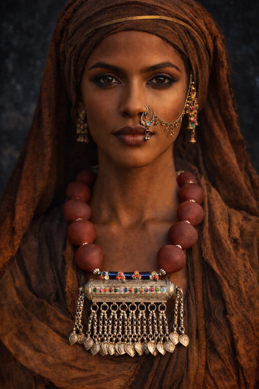 Vintage Kuchi Scroll Middle Eastern Pendant - African Oversized Beads