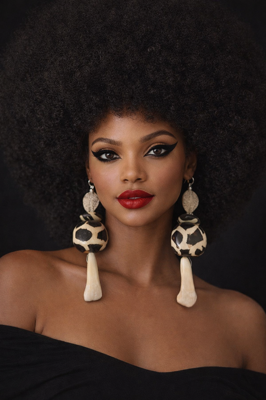 Buffalo Incisor Teeth & Batik Bone Shoulder Dusters - African Tribal XL Pierced Earrings