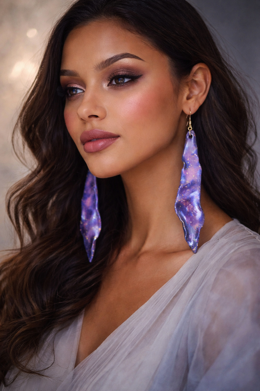 Hand Sculpted Avant Garde Shoulder Dusters - Purple Pink Long Earrings