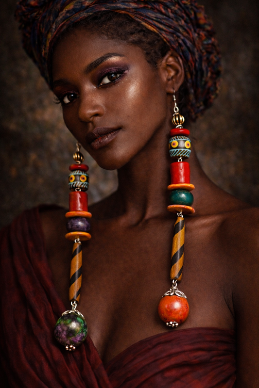 Exotic & Wild African Inspired Bold Shoulder Duster Pierced Earring
