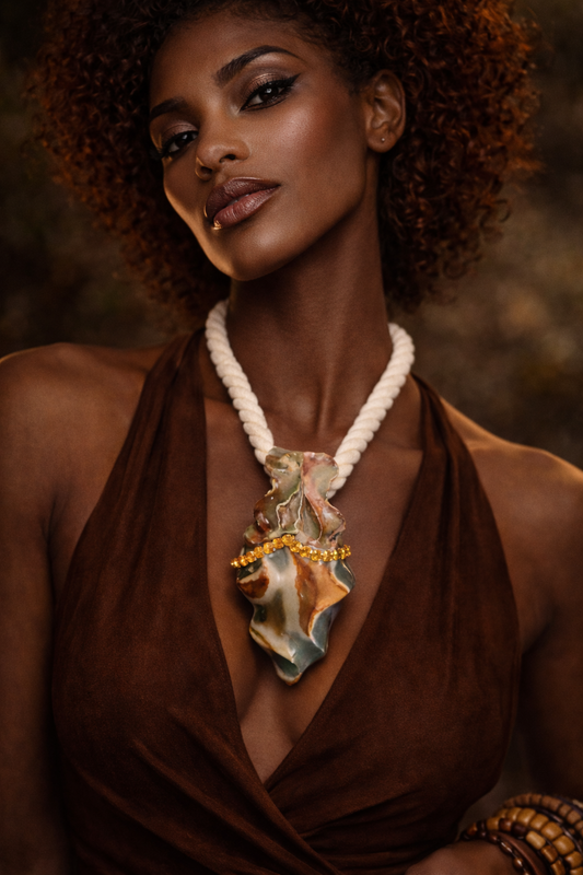 Gemstone Pendant Rope Cotton Flame Ocean Jasper - Camouflage