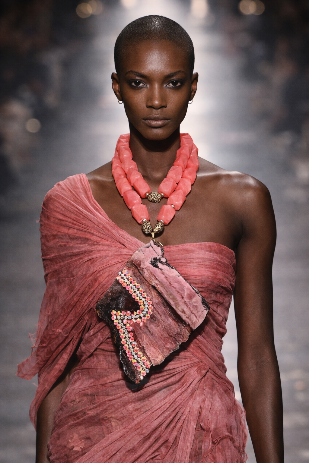 Rhodonite Slab Statement Pendant -  Oversized Salmon Quartz Necklace