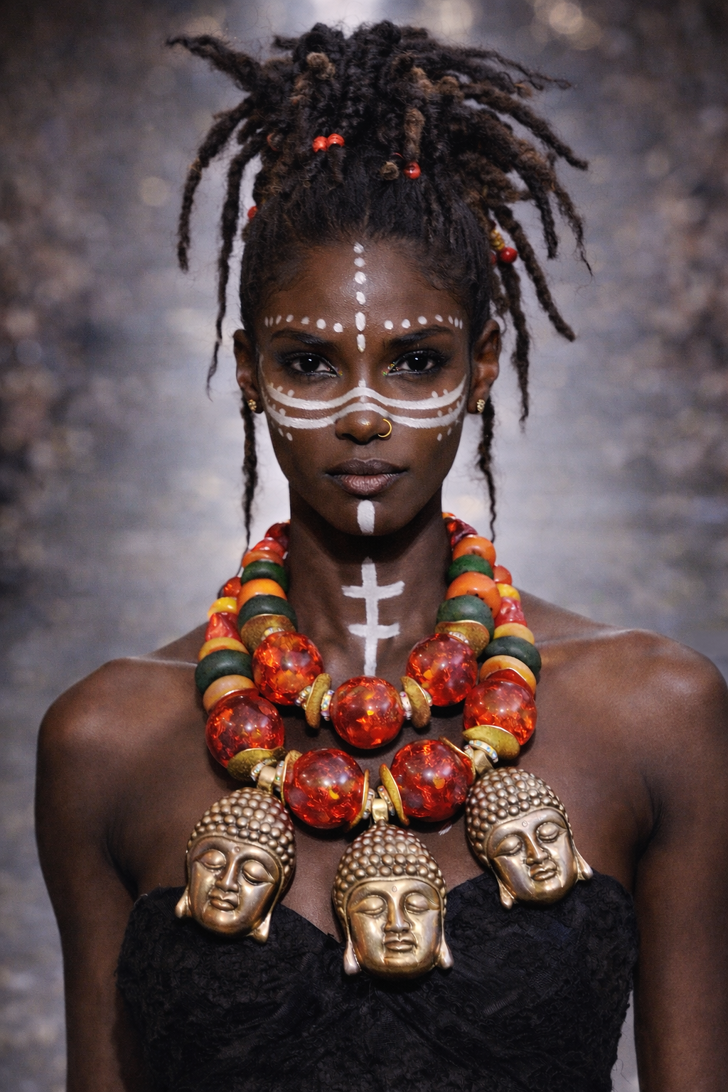 Tribal Oversized Beaded Luxury Statement Necklace with Buddhas