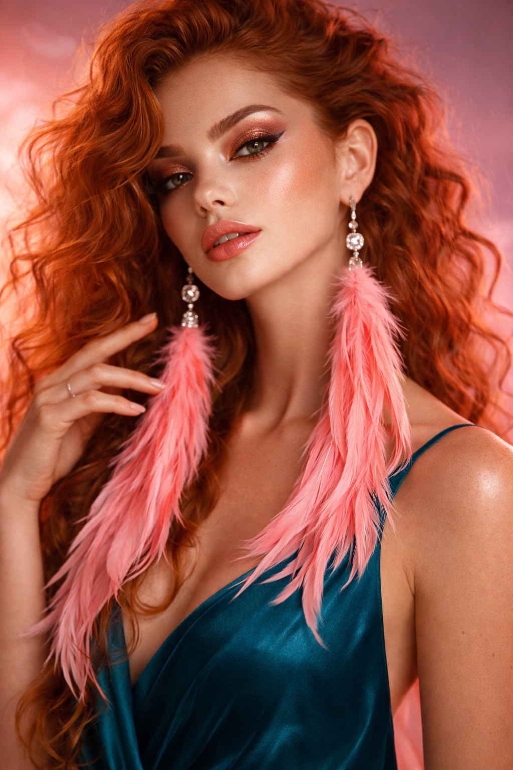 Hot Pink Rooster Feather Shoulder Duster Pierced Earrings
