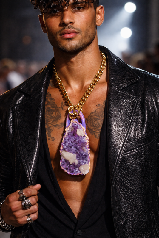 Rough Amethyst Calcite Sculpted Large Gemstone Pendant