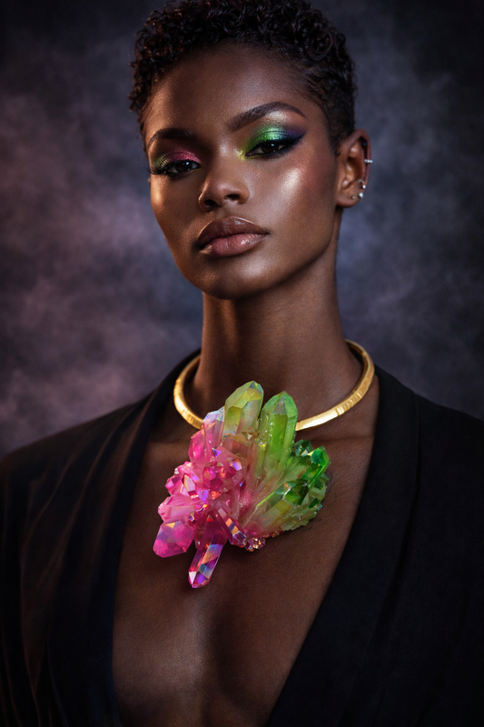 Fuchsia & Lime Aura Quartz Pendant - Bold Luxury Statement